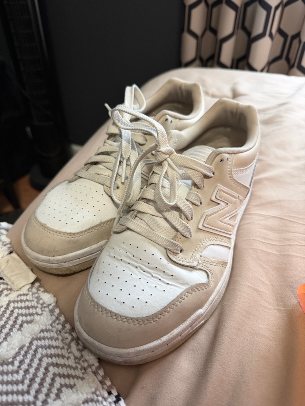 New Balance Cream and White Low-Top Sneakers